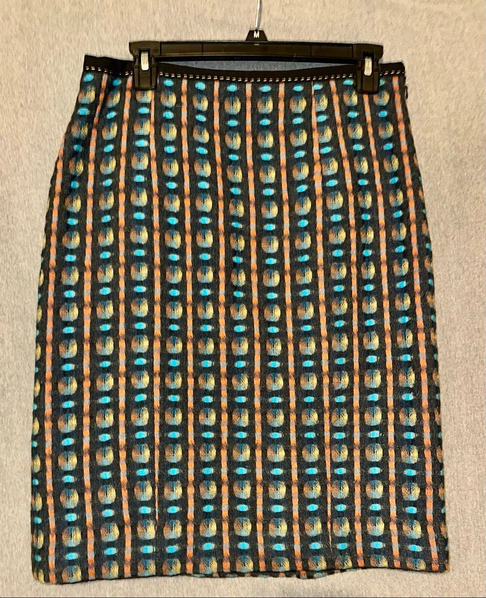 Etcetera Womens Multicolor Boucle 100% Wool Geometric Pattern Lined Pencil Skirt